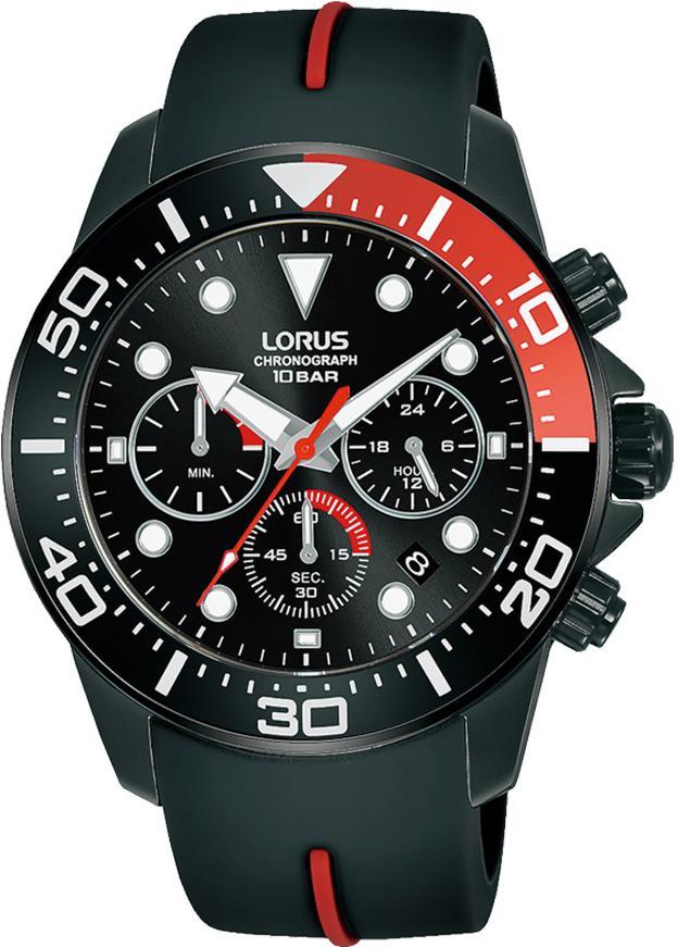 Lorus Mens Sports Chronograph Dated Black Dial Black Rubber Strap Watch RT347JX9 BRAND NEW BUT NEEDS BATTERY