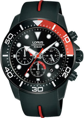 Lorus Mens Sports Chronograph Dated Black Dial Black Rubber Strap Watch RT347JX9 BRAND NEW BUT NEEDS BATTERY