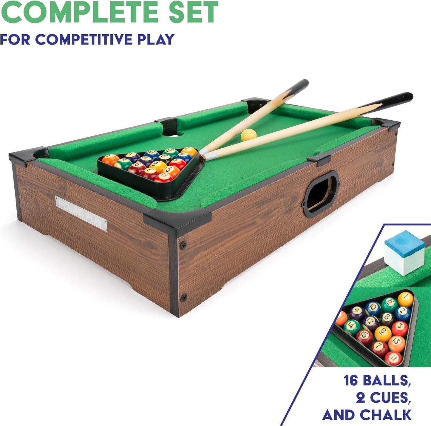 Power Play Kids Pool Billiard Snooker Indoor Table Top Game - 20"