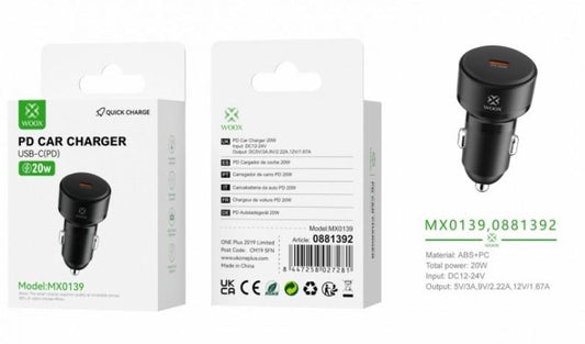 Woox MX0139 Single PD 20W Car Charger without cable, Black