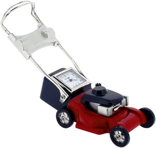 Miniature Clock Red/Silver Metal Grass Sweeper Solid Brass IMP1098R - CLEARANCE NEEDS RE-BATTERY