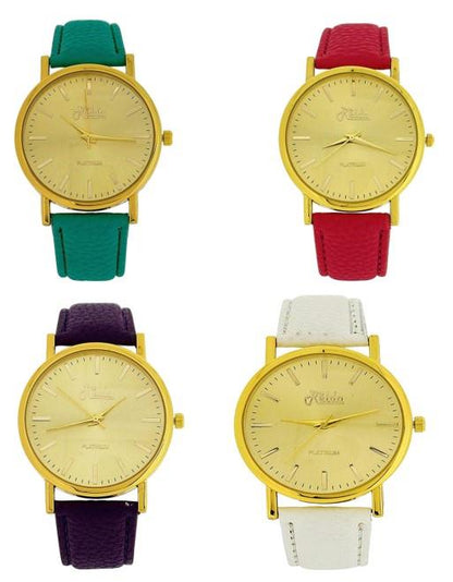 Relda Ladies Analogue Jumbo Gold tone Dial & Leather Strap With Buckle REL6 Available Multiple Colour - Needs Battery.