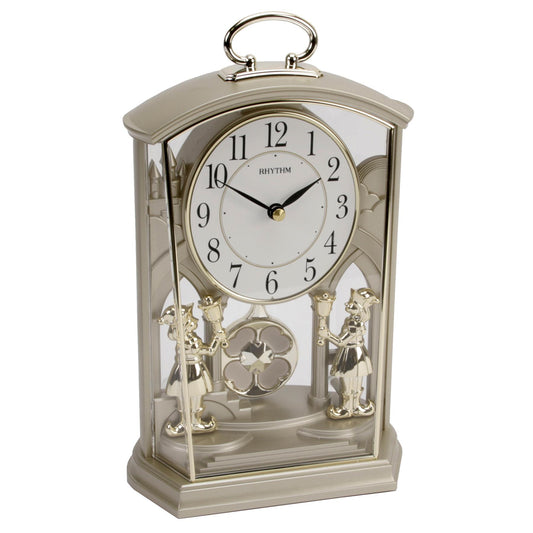 Rhythm Two Tone Carriage with Swinging Pendulum with Handle Mantel Clock