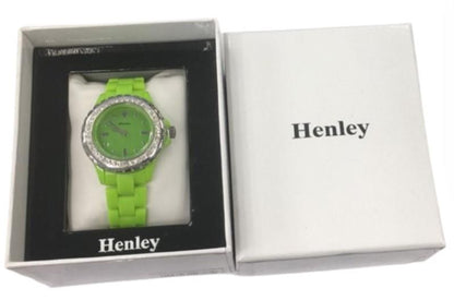 Henley Ladies Bling Fashion Case Lime Green Dial And Plastic Strap Watch H0826.11  - CLEARANCE NEEDS RE-BATTERY