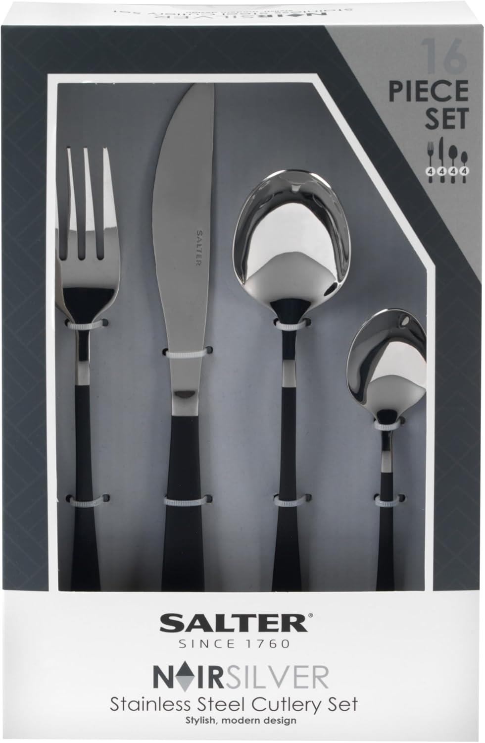 Salter Noir Silver Stainless Steel 16 piece Cutlery Set