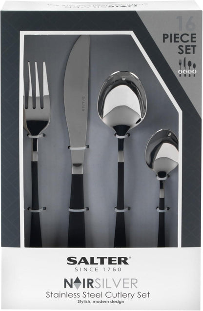 Salter Noir Silver Stainless Steel 16 piece Cutlery Set