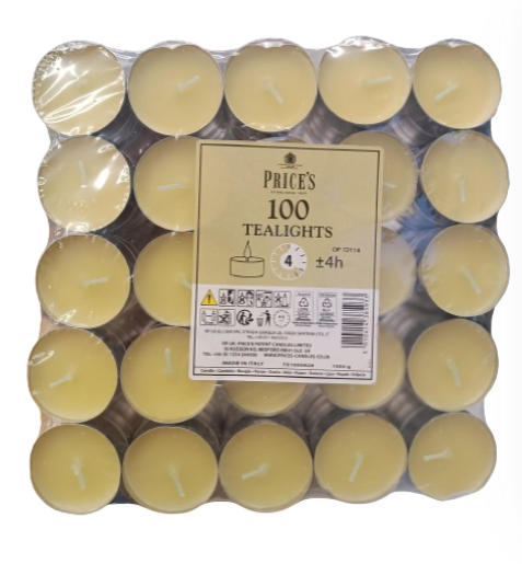 Price's 100 White Unscented TeaLights Candles TE1000828