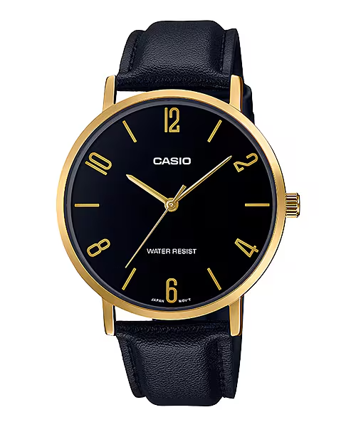 Casio Mens Black Dial Leather Strap Watch