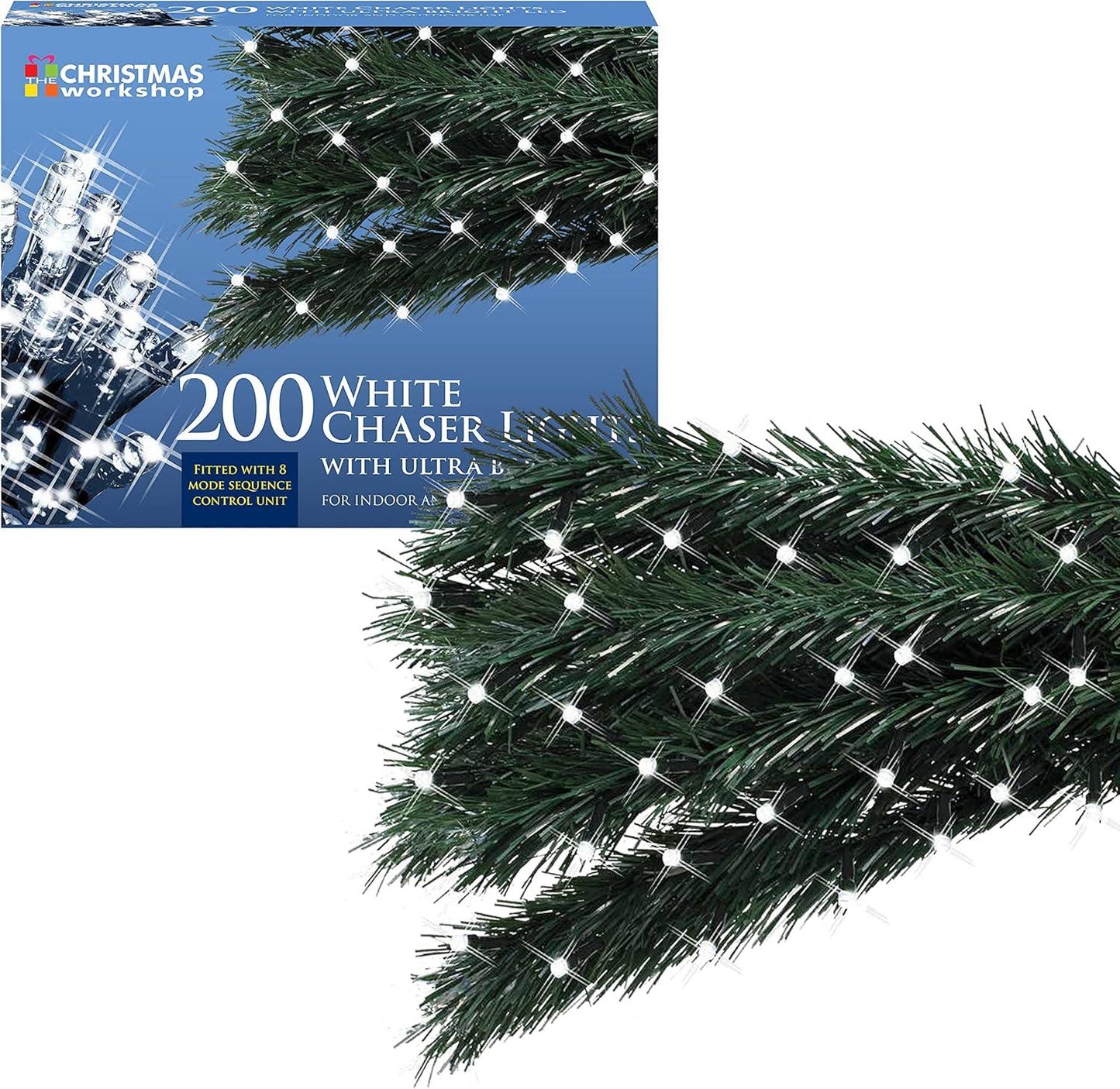 200 LED Bright white chaser Christmas Lights 13.9m