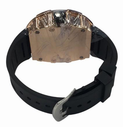 New Rubber Gents Rose Bling Fashion Quartz Movement Dated Skeleton Clear Dial Rubber Strap Watch Available Multi Colour NY London