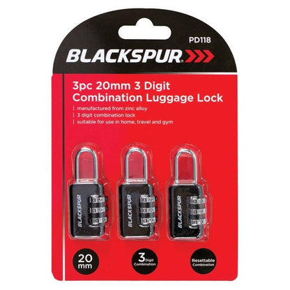 3 Digit Combination Luggage Locks 20mm 3pc