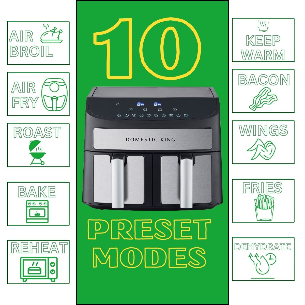 Domestic King Sync Technology 7L Digital Dual Basket 2400W Air Fryer With Recipe Book- DK18094