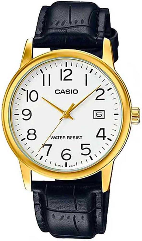 Casio Mens Basic Big Number Dated White Dial Black leather Strap watch