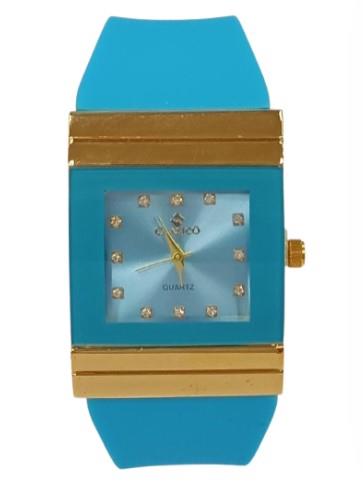 Clasico Ladies Water Resistant Bling Big Square Dial Rubber Strap WatcH  Available Multiple colour