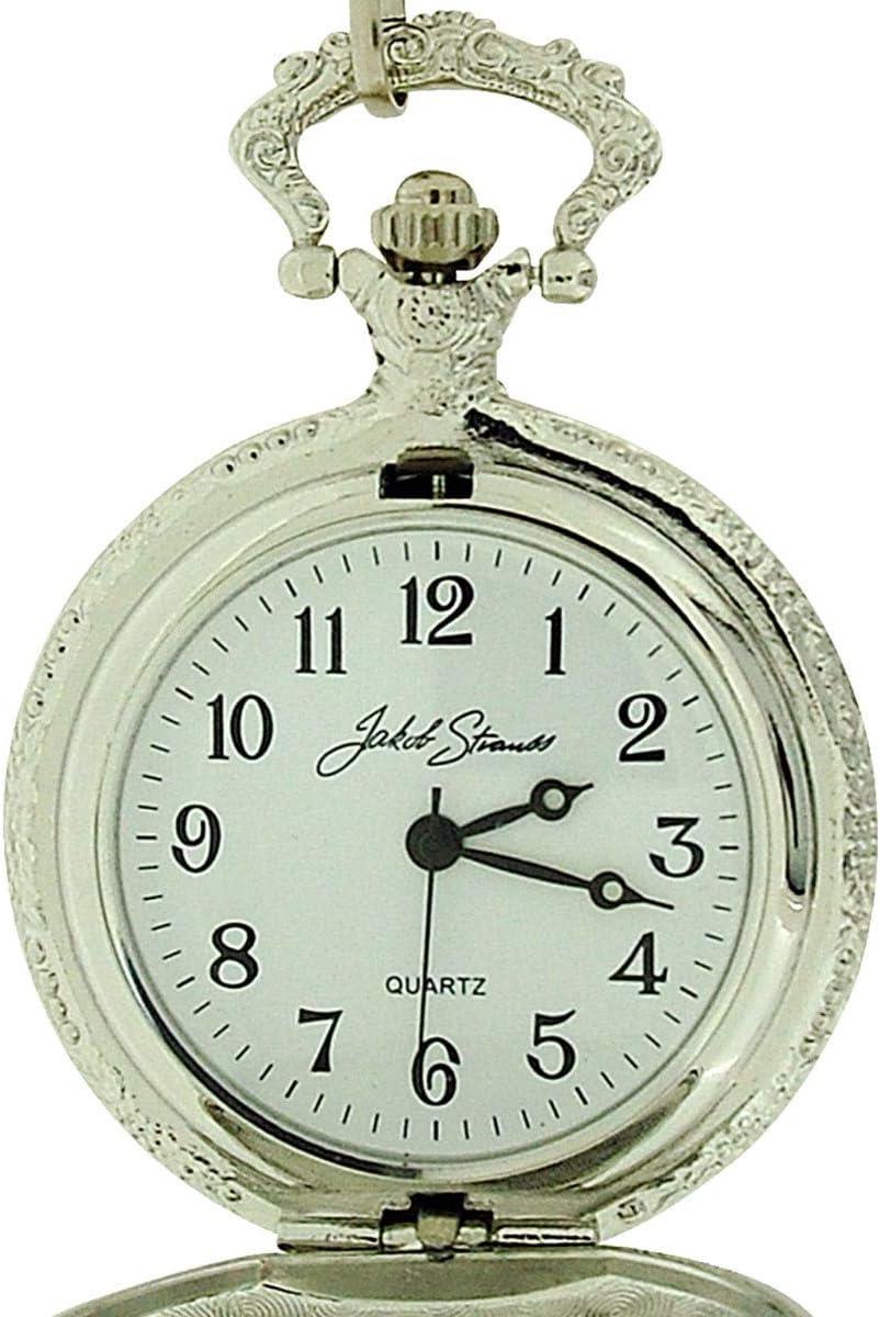 Jakob Strauss Classic Silver Tone & 12 Inch Brass Chain Pocket Watch - CLEARANCE NEEDS RE-BATTERY