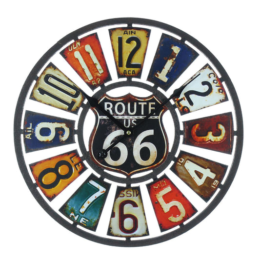 Hometime Wall Clock Route 66 USA Plates Arabic 40cm