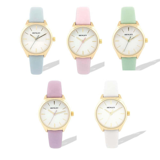 Henley Womens Golden Pastille Faux Leather Summer Watch - Green/Pink/Purple/White/Blue