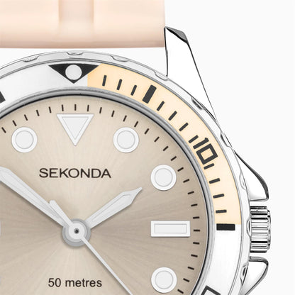 Sekonda Ladies  Balearic Silver Alloy Case & Peach Rubber Strap with Peach Dial Watch 40568