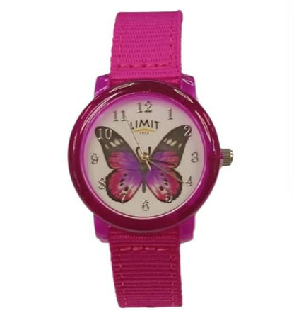 Limit Ladies Fashion Butterfly White Dial with Pink Nylon Strap Watch 6375