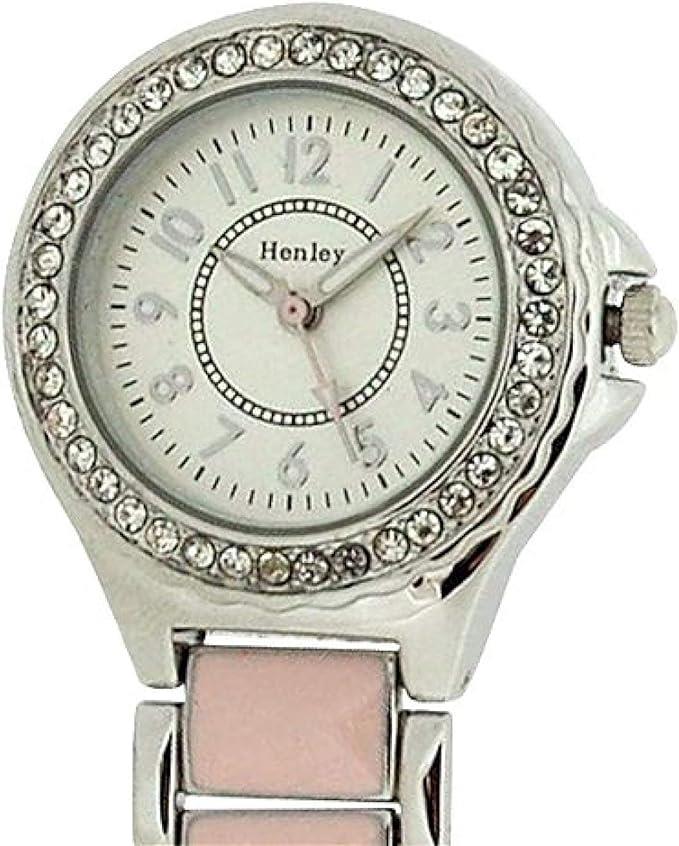 Henley Ladies Pink Enamel Silvetone Rhinestone Beauticians Fob Watch HF09.5 - CLEARANCE NEEDS RE-BATTERY