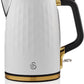 Swan Gatsby 1.7l Jug Kettle, Rapid Boil, Diamond Pattern Design, Matte White with Gold Accents,