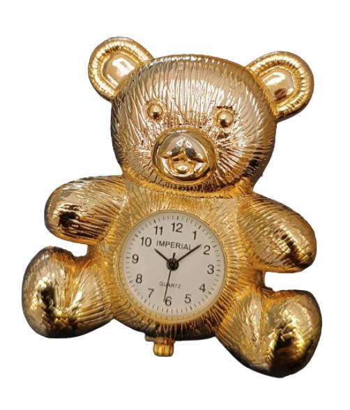 Miniature Clock Gold Plated Small Mama Bear & Baby Bear Solid Brass IMP89 - CLEARANCE NEEDS RE-BATTERY