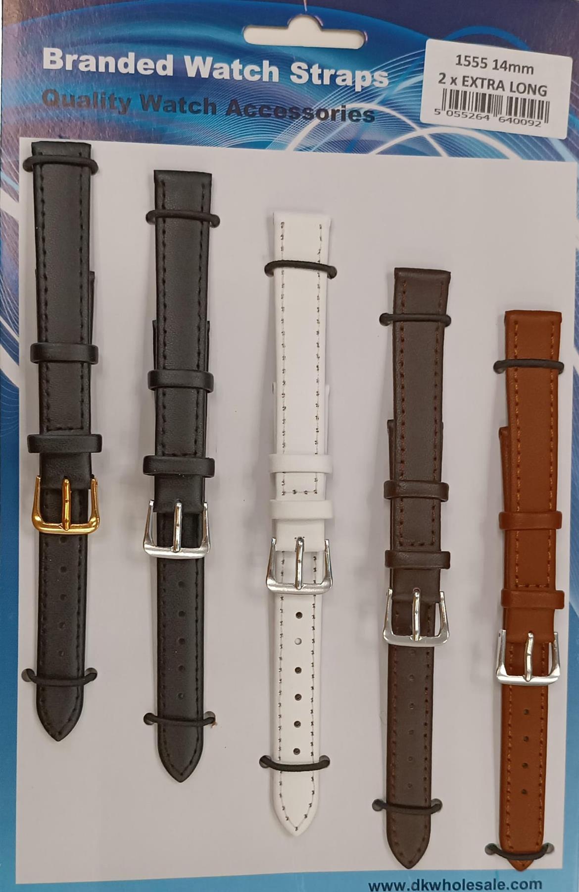 1555.05 2X Extra Long Mix Colour Leather Watch Straps Pack of 5 AVailable From 18MM - 22MM