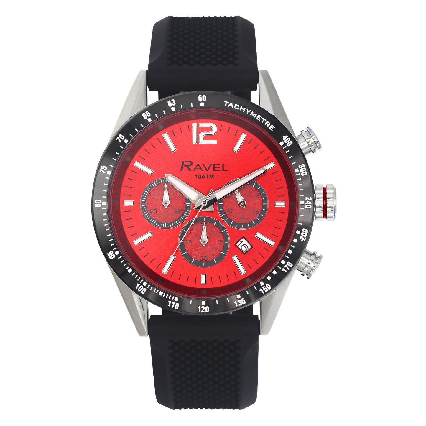 Ravel Mens Fashion Sports Multi 100m Water Resistant Chronograph Dated Rubber Strap Watch RPR-M Available Multi Colors