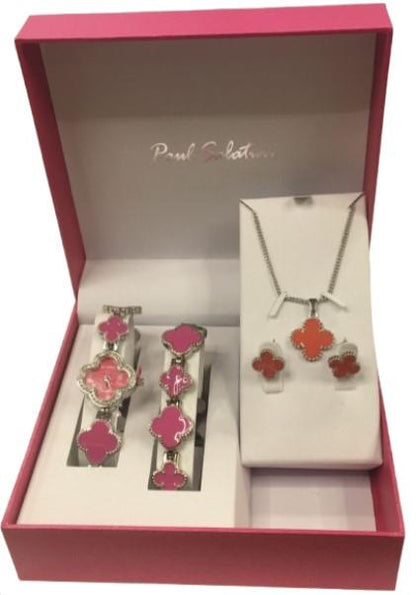 Paul Salatini Ladies Fashion Bling Dial Silver Bracelet Watch Bracelet, Necklace & Earrings Gift Sets 2531 Available Multiple Coloue