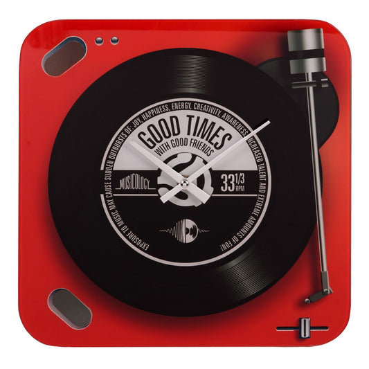 Harvey Makin Glass Wall Clock - Red Record Player