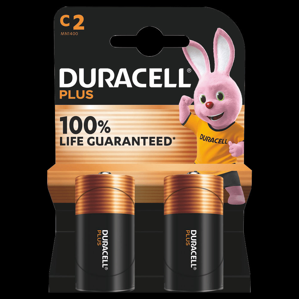 Duracell Plus C2 Size Alkaline Batteries 100% LIFE GUARANTEED