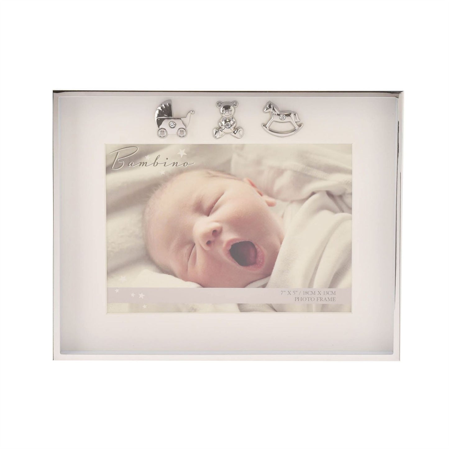 Bambino Thin Silver Plated Border Frame 3 Icons 7" x 5"