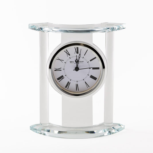 Wm.Widdop White Roman Dial Curved Glass Mantel Clock