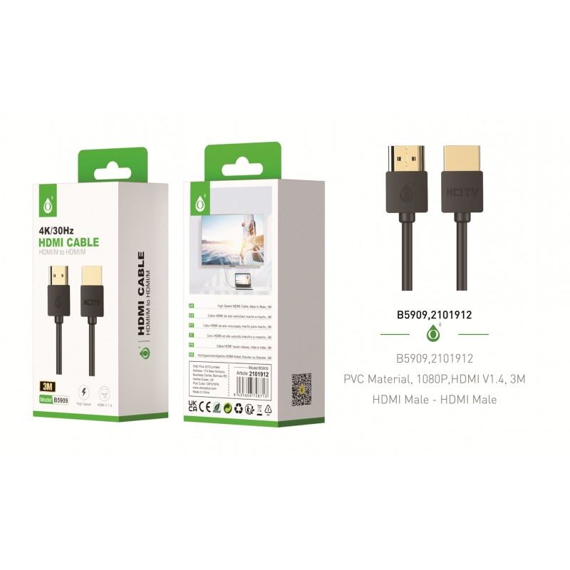 HDMI Cable HDMI/M to HDMI/M 3m Length High Speed 4K/30Hz