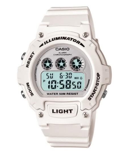 Casio Mens Fashion Sports Digital waterproof Digital Black Face White Resin Strap Watch W-214HC-7AVEF
