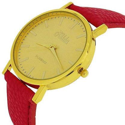Relda Ladies Analogue Jumbo Gold tone Dial & Leather Strap With Buckle REL6 Available Multiple Colour - Needs Battery.