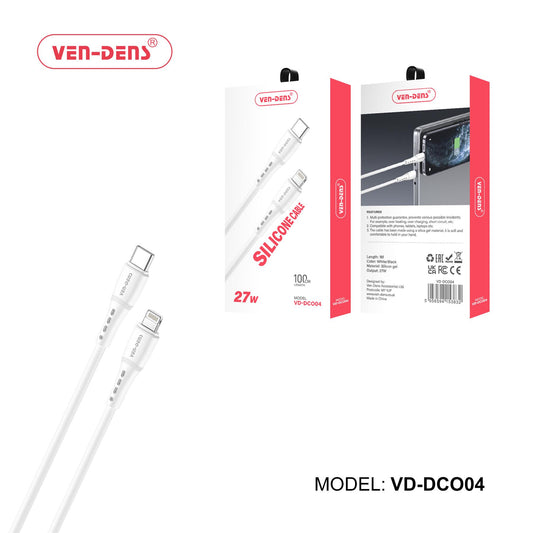 Ven-Dens 27W Silicone USB C To Lightning Charging Cable