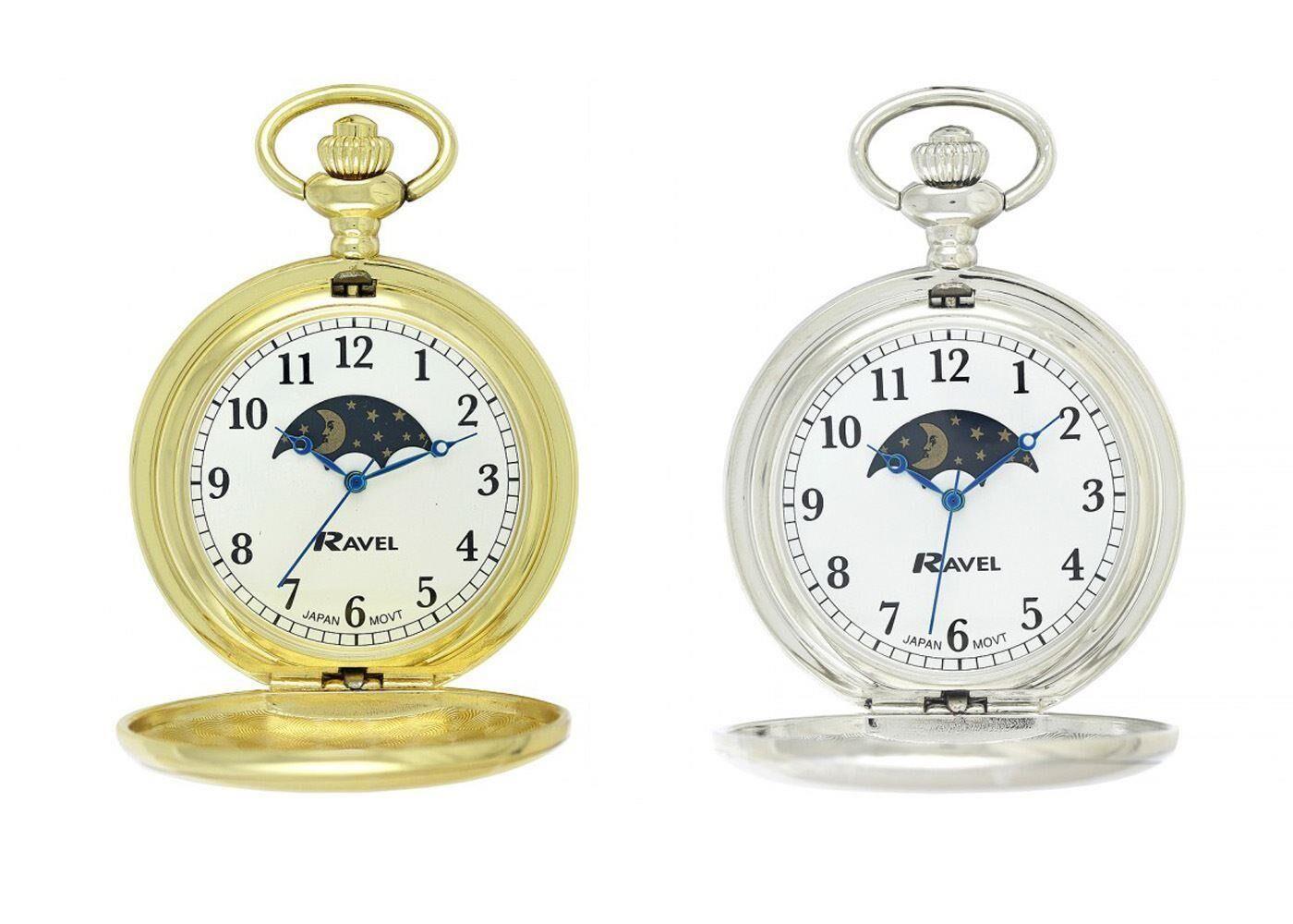 Ravel Polished Sun-Moon Pocket Watch R1001 Available Multiple Colour