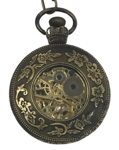 Mens & Ladies Mechanical Hand Winding Half Hunter Steampunk Bronze Pocket Watch