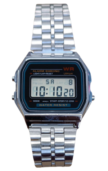 Classic Retro Square Digital LCD Mens Metal Bracelet Strap Watch