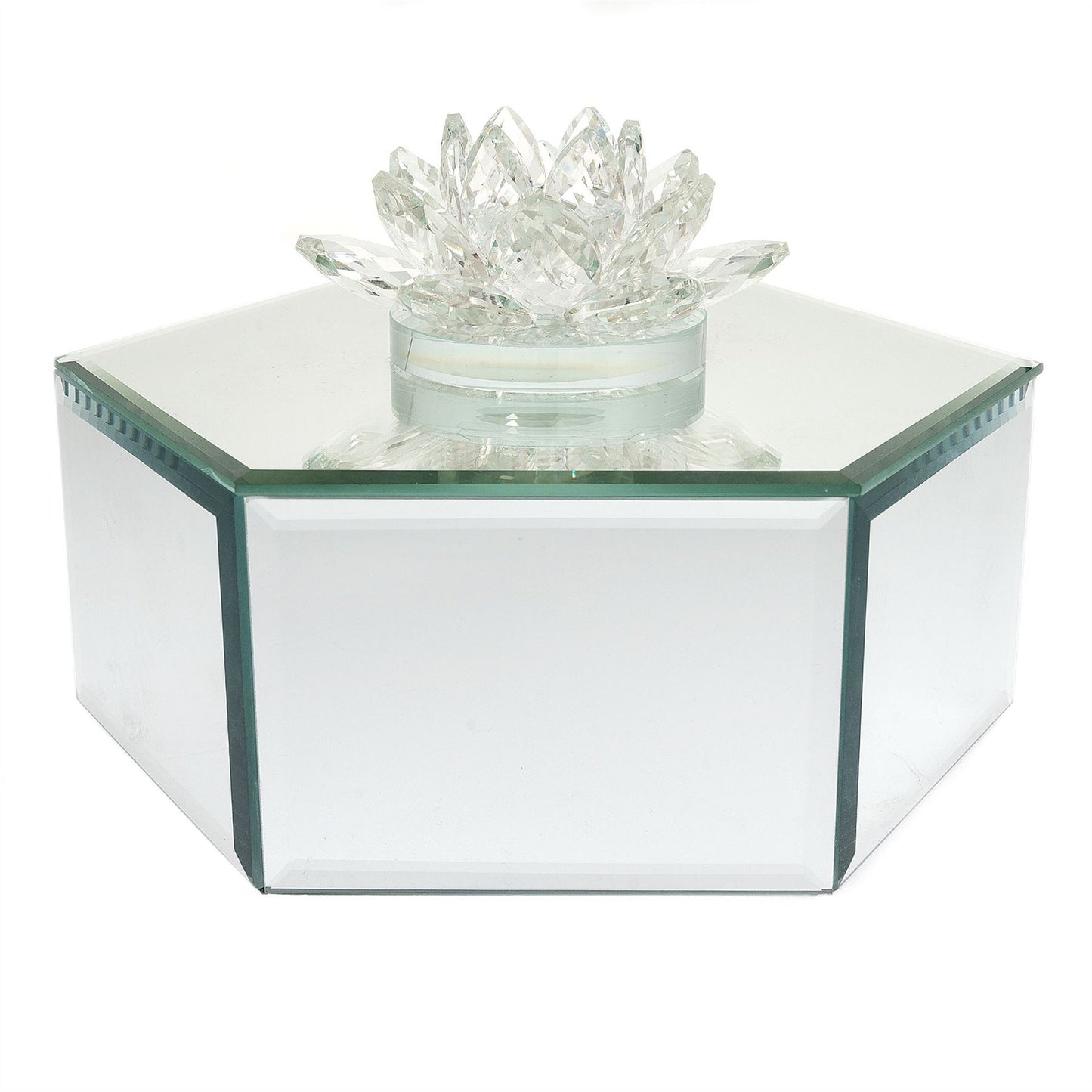 Hestia Mirror Glass Hexagonal Shaped Lotus Jewellery Box