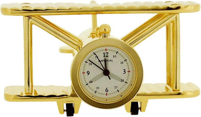 Miniature Clock Goldtone Plated Metal Bi-Plane Design Solid Brass IMP1014G - CLEARANCE NEEDS RE-BATTERY