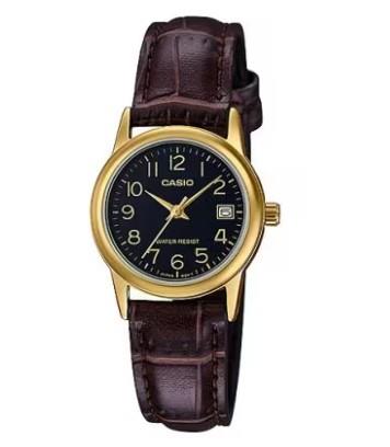 Casio Ladies Basic Dated Analogue Designer Dial Leather Strap Watch Available Multiple Colour