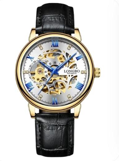 NY London Mens Automatic Dial Analogue Gold/Black Leather Strap Watch