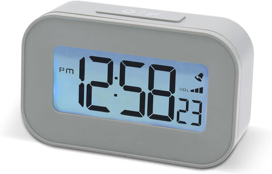 Acctim jet Digital Alarm Clock, LCD Digital Display with White Backlight, Snooze Function, Volume Control (Pigeon Grey)