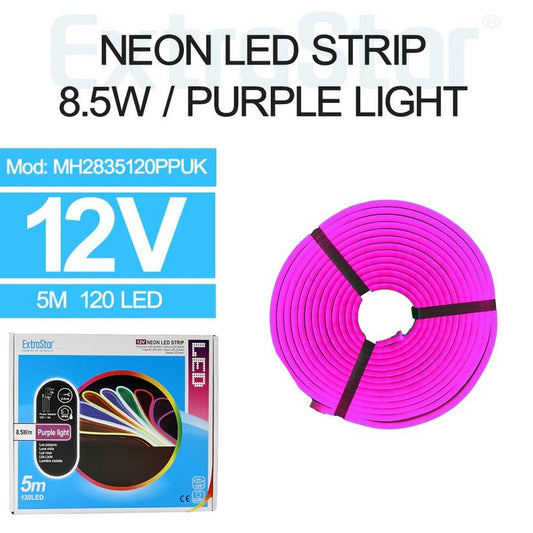 Neon LED Strip 5M Cable with Power Adapter, 8.5W/M, Ice Blue Light (AMH2835120IBUK
