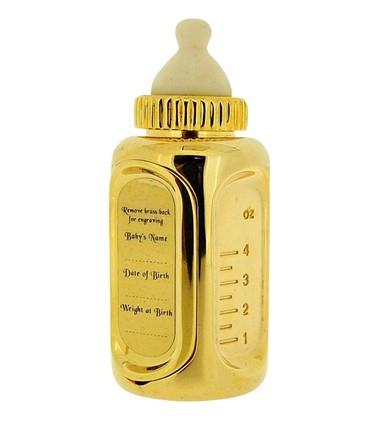 Miniature Clock Baby's Milk Bottle Goldtone Plated Solid Brass IMP1009G - CLEARANCE NEEDS RE-BATTERY