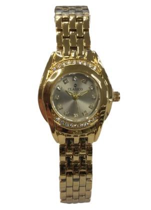 Clasico Ladies Water Resistant Round Bling Silver Dial Goldtone Metal Strap Bracelet Watch - CLEARANCE NEEDS RE-BATTERY