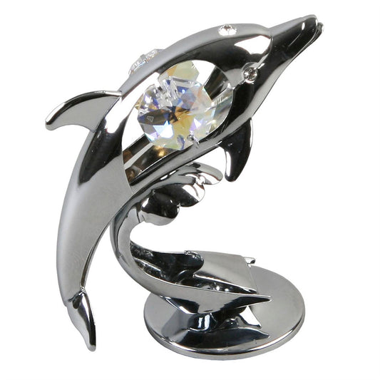 Crystocraft Chrome Plated Dolphin Ornament With Crystal