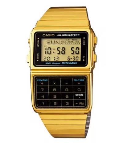 Casio Mens Digital Dial Data Bank Calculator Gold Plated Bracelet strap Watch DBC-611G-1DF